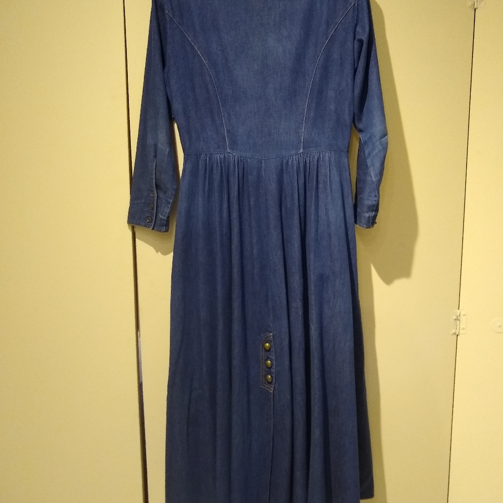 Vintage 80's denim dress, pockets long sleeve - Picture 2 of 4